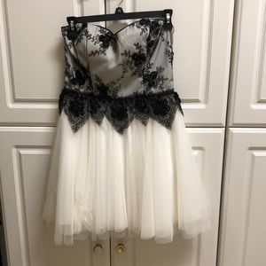 Strapless, A-Line dress with sweetheart cut. Black & White. Size 6.